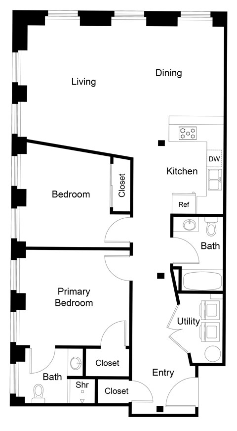 Floor plan for 2 beds, 2 baths, 1218 sqft